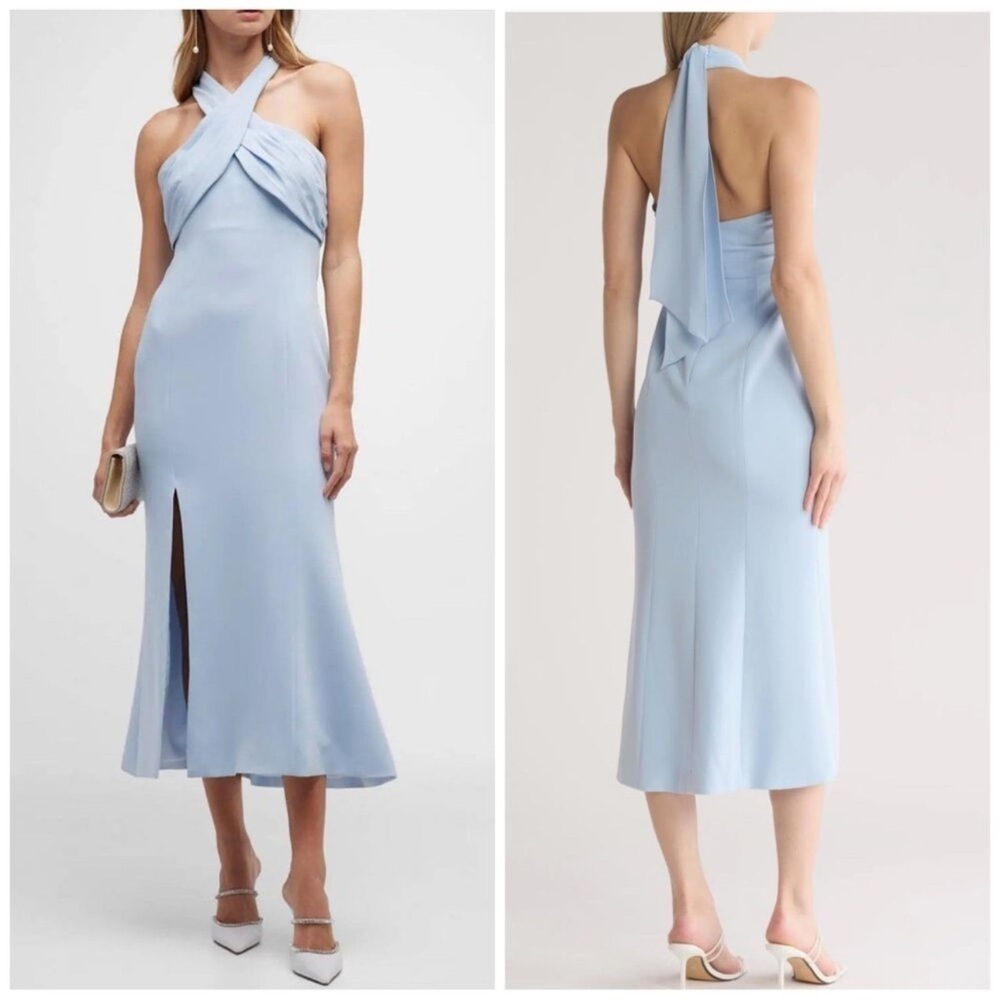 cinq a sept Light Blue Halter Midi Dress